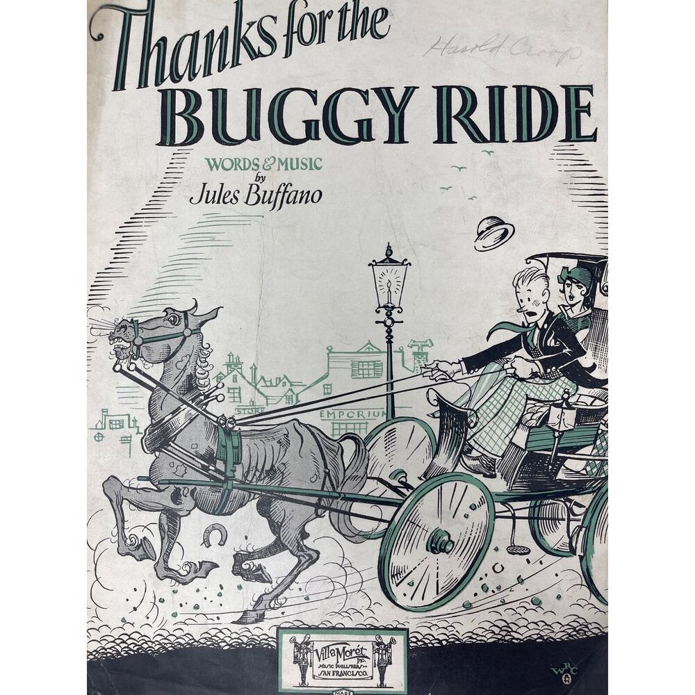 1925 Thanks For The Buggy Ride Sheet Music Jules Buffano Horse‎ and Buggy Illust